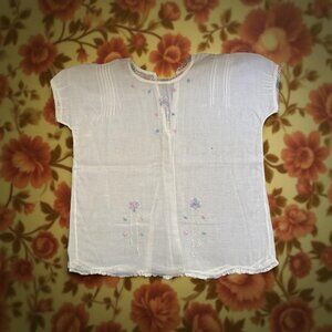 Antique Baby Dress Early 1900s Hand Embroidered Sheer Cotton Christening Top w/